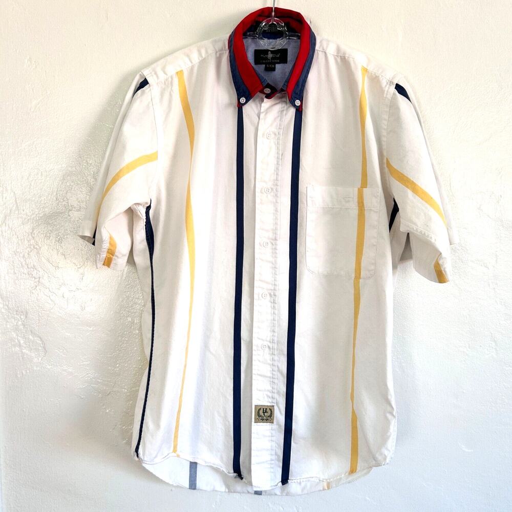 Vintage 90s Hunt Club Men Shirt Sz Small Multicolor Stripe Button Short Sleeve